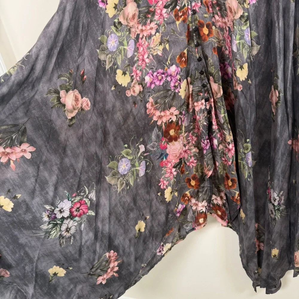 Feathers‎ by Tolani Floral Button Front Floral Print BOHO Midi Dress Small